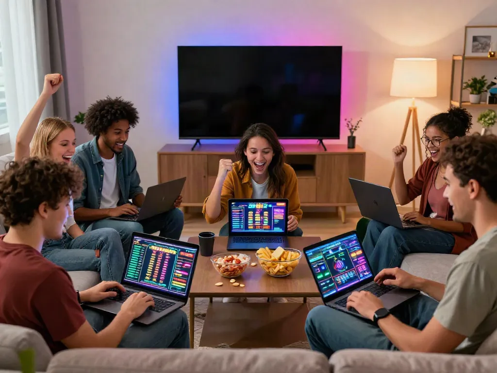 Friends enjoying an exciting gaming night with non UK casinos.