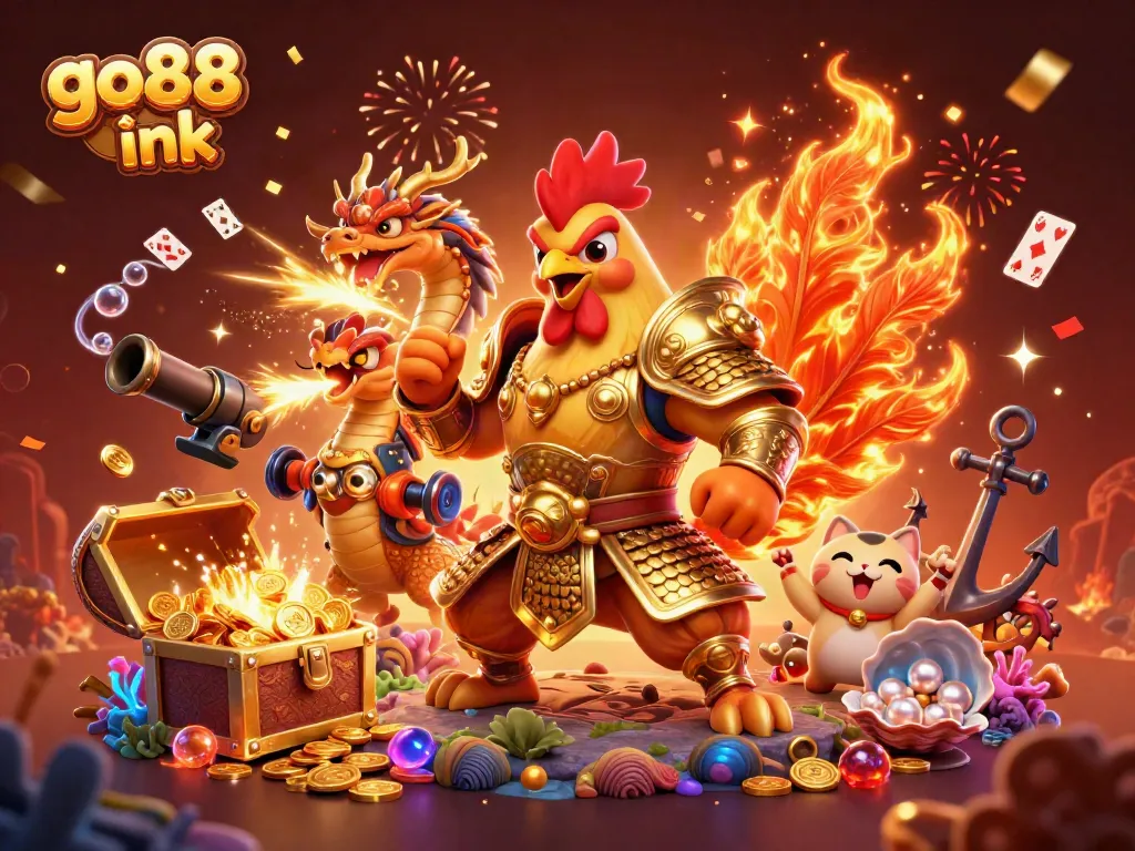 Engage in thrilling gameplay with go88 ink featuring a mythical scene rich in casino elements.