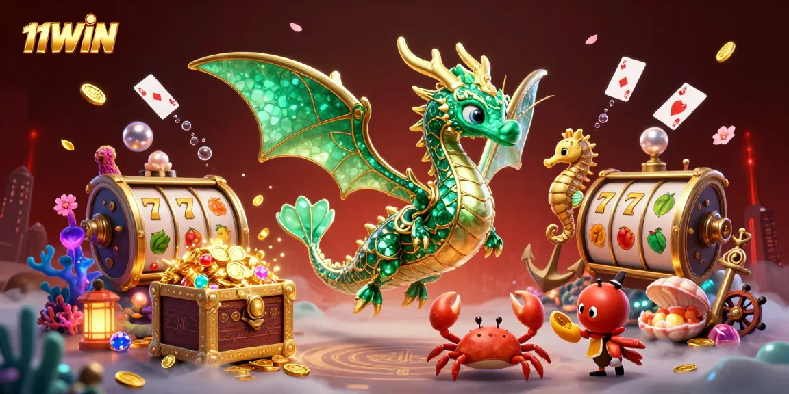 Experience the magic of 11WIN with vibrant sea creatures and treasure in an immersive casino scene.