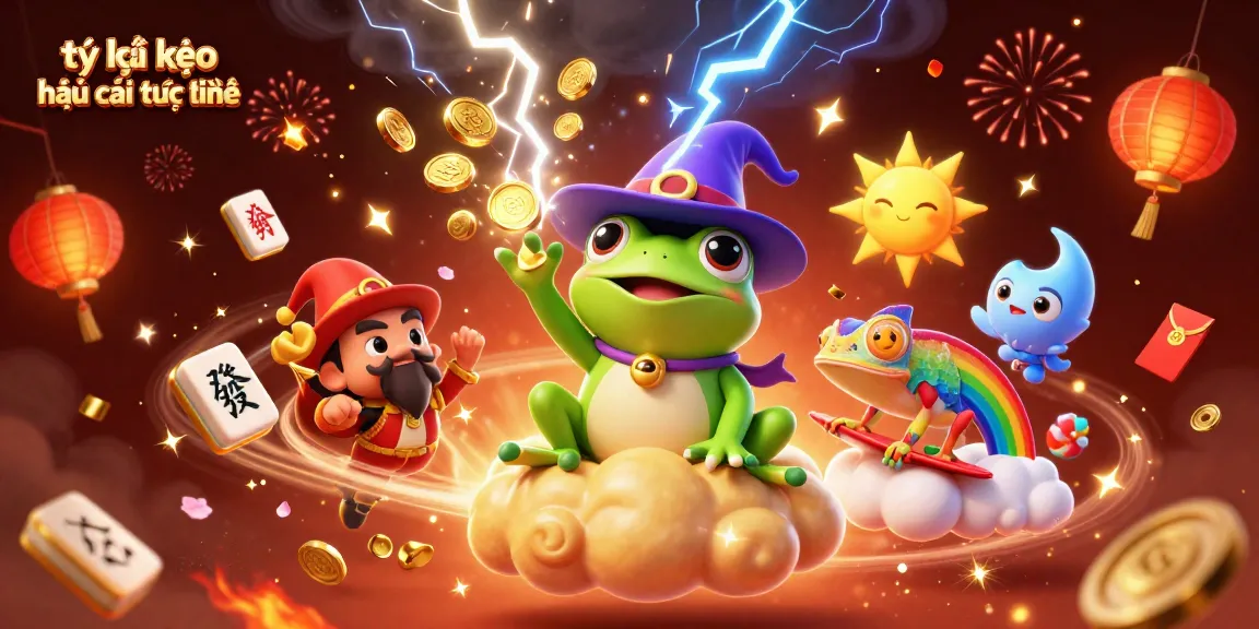 Betting with tỷ lệ kèo nhà cái trực tuyến while enjoying delightful 3D visuals with golden coins and vibrant chameleon.