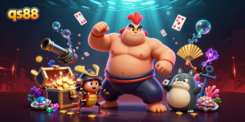 Experience thrilling luck with qs88 as dynamic characters celebrate riches in an exciting casino atmosphere.