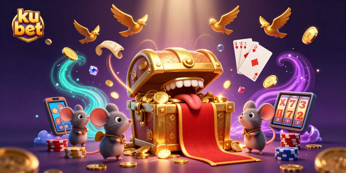 Pursue the riches with ku bet in a vibrant, dynamic casino scene filled with treasure and excitement.