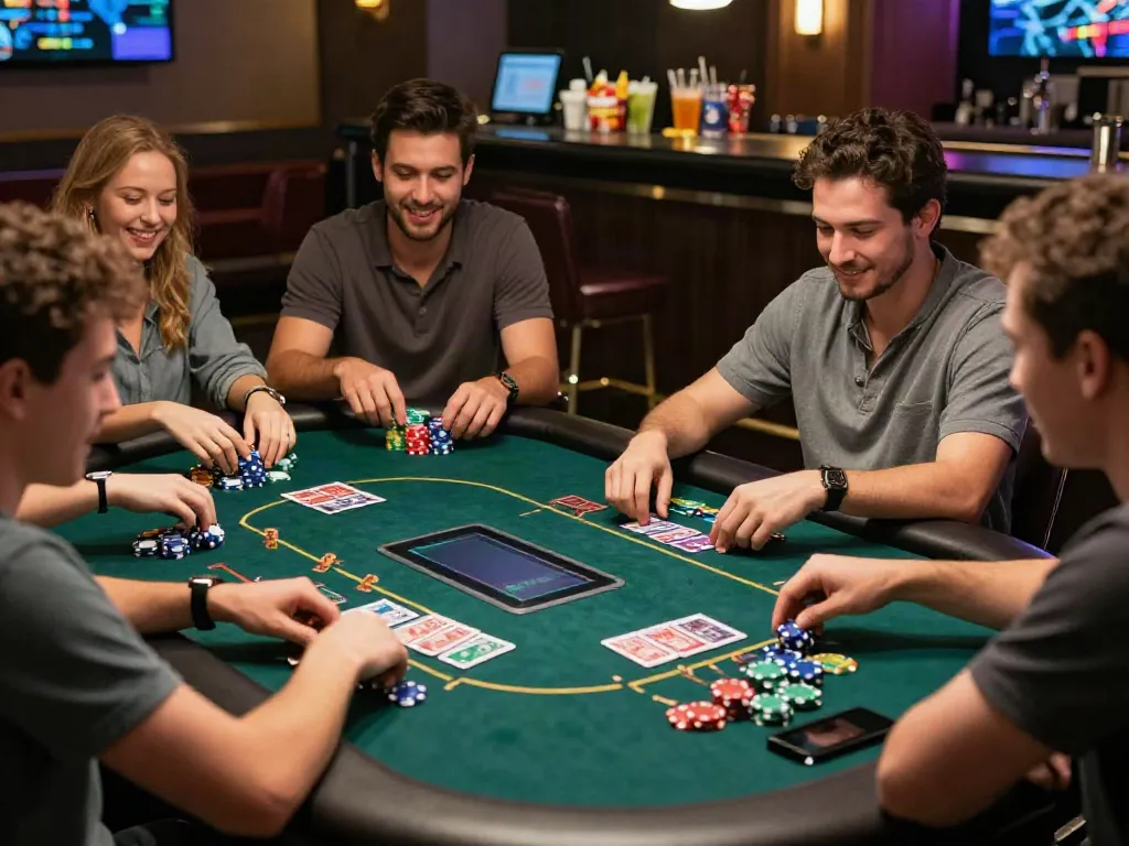 Engaged players at non UK casinos enjoying games and vibrant atmosphere.