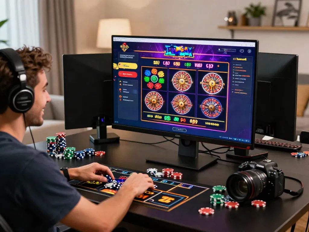 Enjoying non UK casinos on a vibrant gaming interface at home.