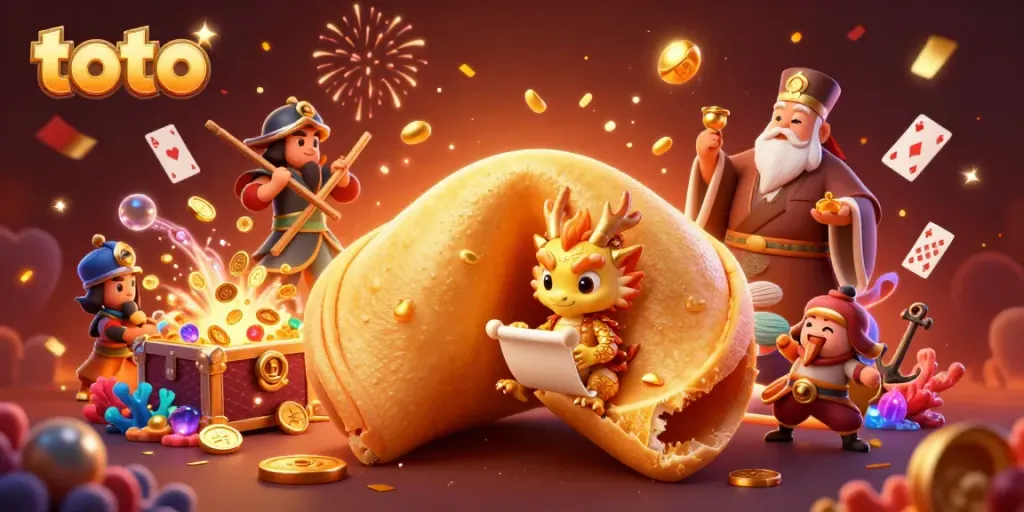 Experience the thrill of toto gaming with a golden fortune cookie scene full of magic and fortune.