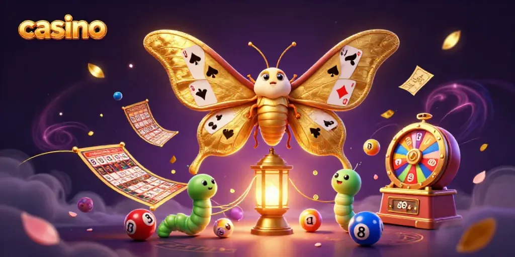 Stunning casino-themed illustration featuring a golden moth and rich gaming elements.