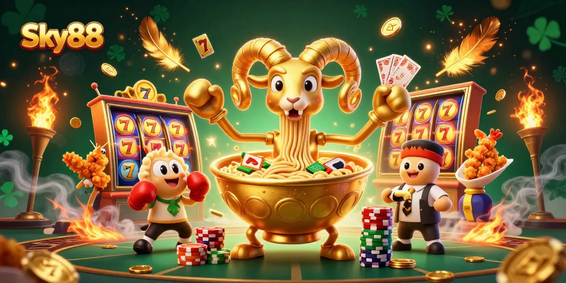 Engage with Sky88's dynamic gaming scene featuring lively characters in an online casino.