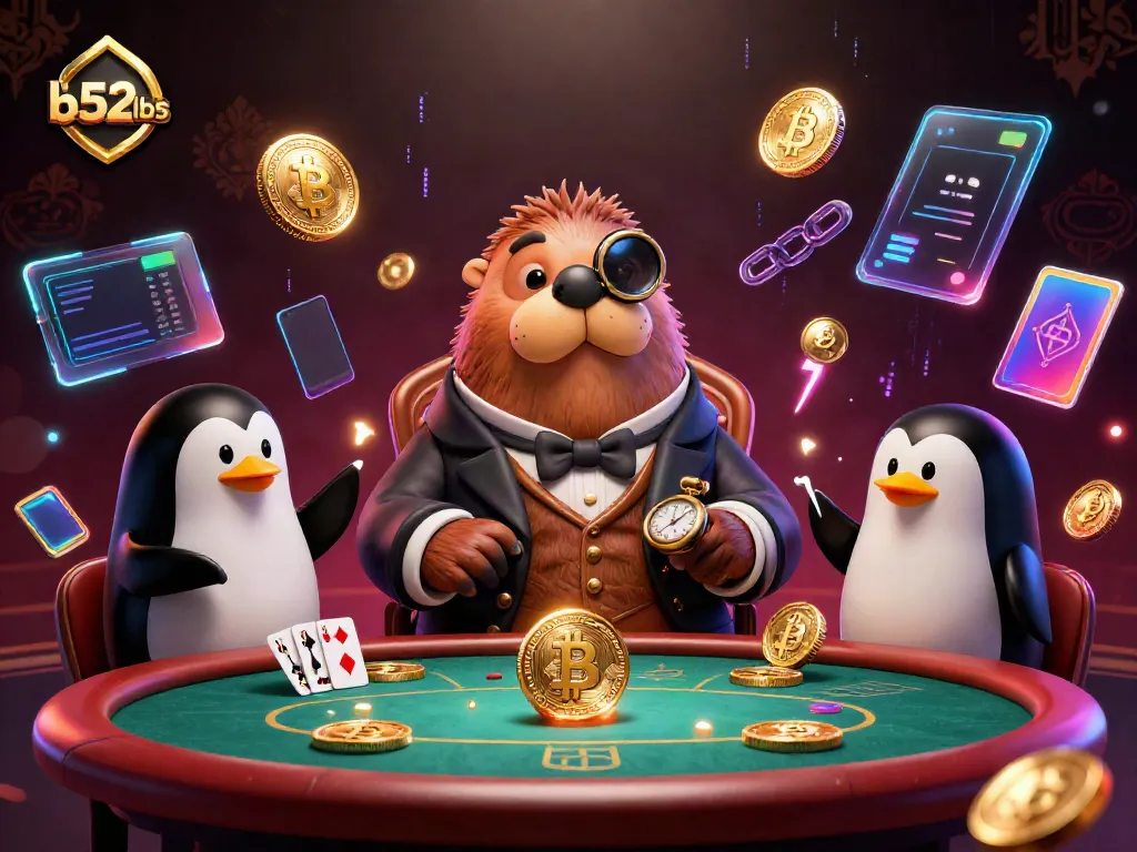Bidding in the vibrant underwater poker tablescape of b52clubs, featuring whimsical characters playing against a backdrop of digital cryptocurrency.