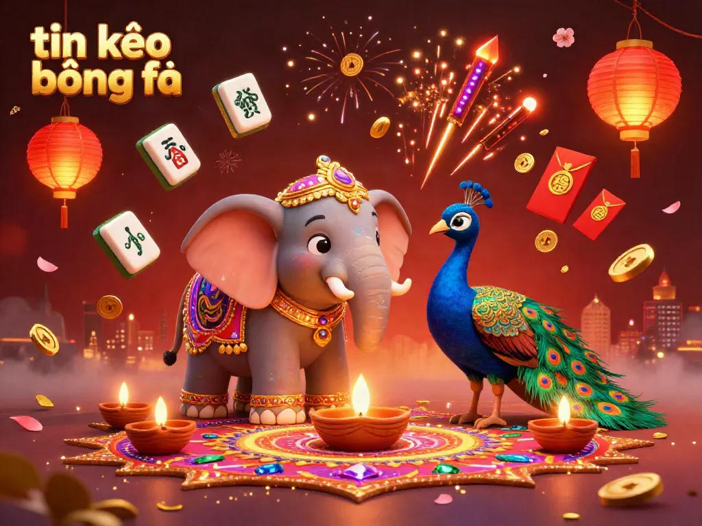 Experience the dynamic action of tin kèo bóng đá in this vibrant illustration featuring festive elements and casino motifs.