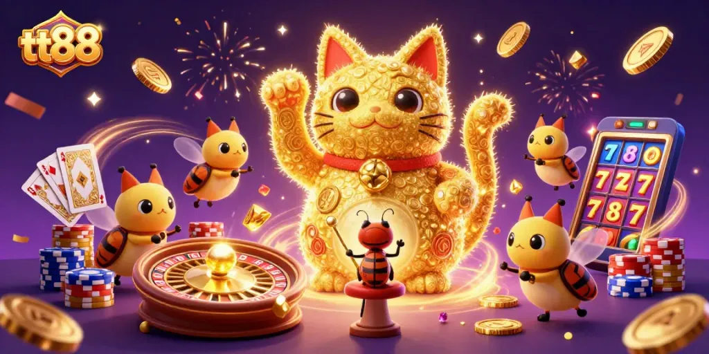 Experience winning strategies with tt88 in a vibrant casino-themed illustration.