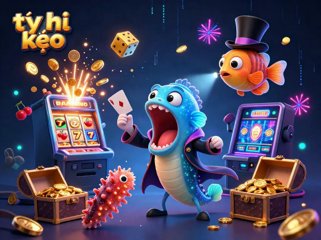 Engage with tỷ lệ kèo in this vibrant 3D illustration showing a bioluminescent eel performing card tricks amidst dynamic casino elements.