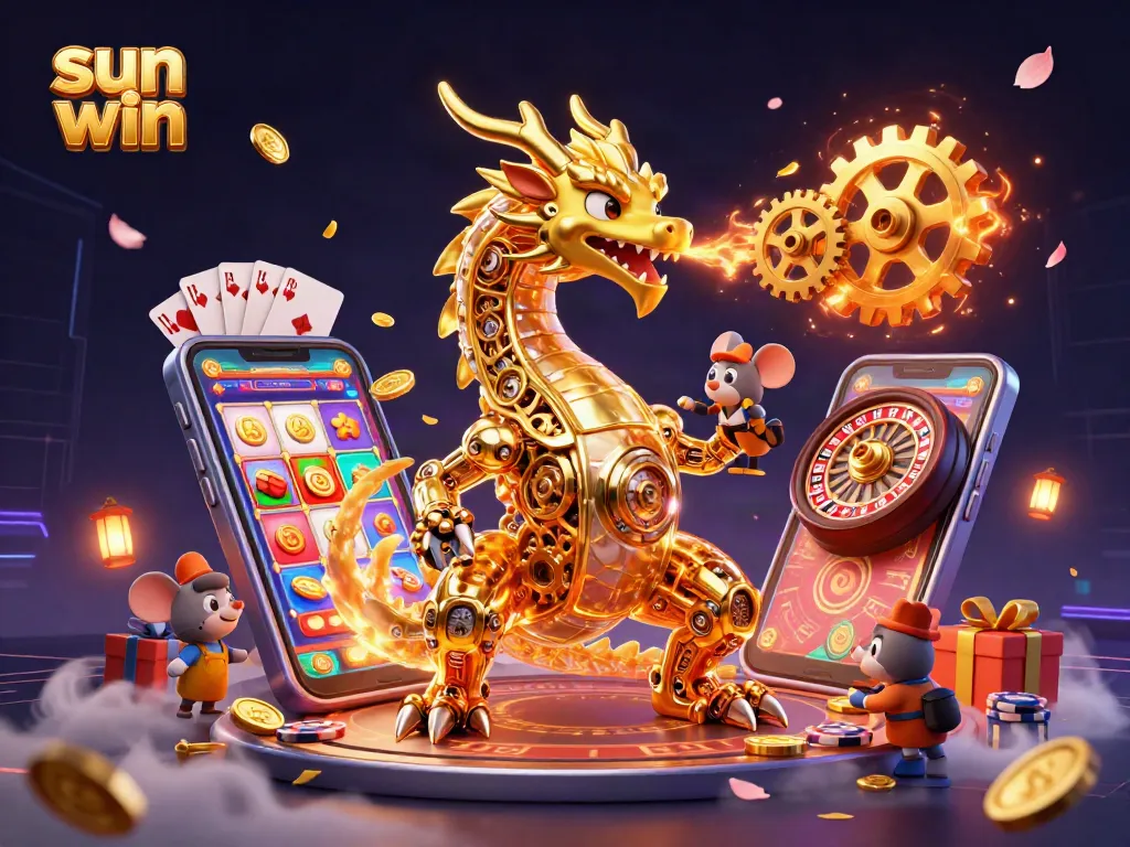 Experience exciting wins with the sun win brand, featuring a golden dragon and immersive casino elements.
