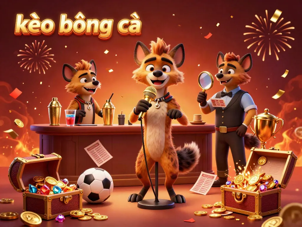 Experience kèo bóng đá in a lively casino scene where hyenas entertain with sports betting elements, adding excitement to the atmosphere.