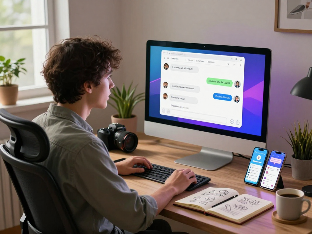 Engaged user exploring nsfw ai chat features on a sleek desktop, showcasing modern tech and casual ambiance.