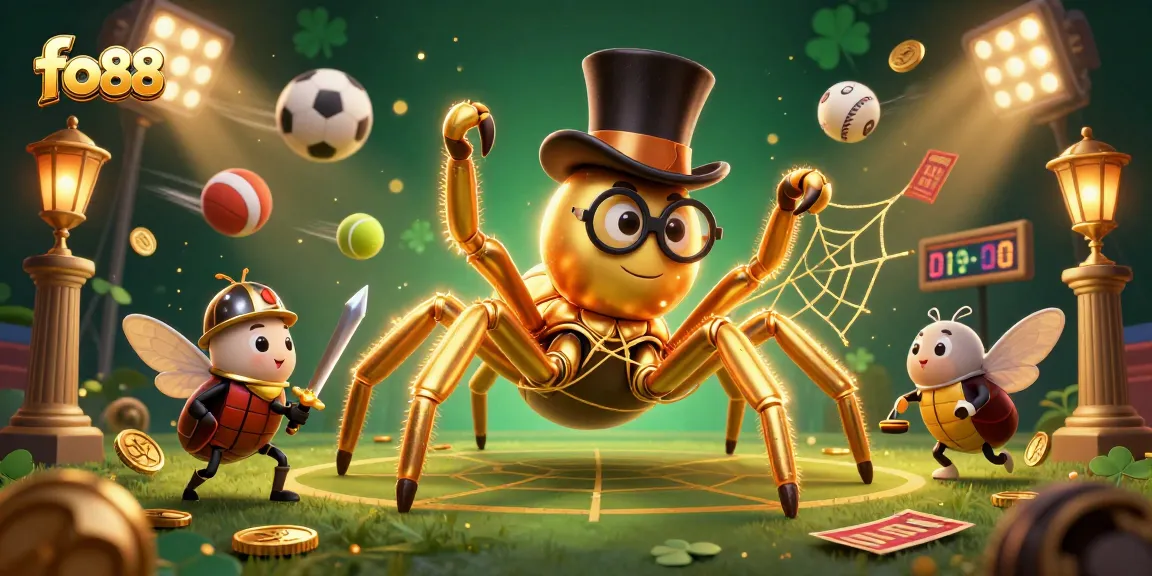Explore the exciting world of fo 88 with a brave beetle knight and a golden tarantula in a vibrant casino scene