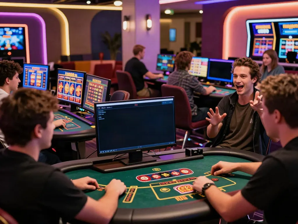 Exciting gameplay at non UK casinos featuring diverse players enjoying online games in a colorful virtual setting.
