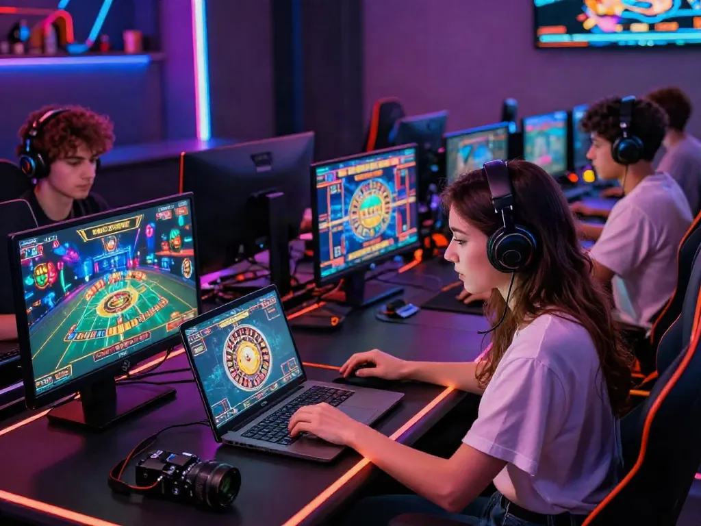 Exciting online casino gaming with diverse players engaged at home in non UK casinos.
