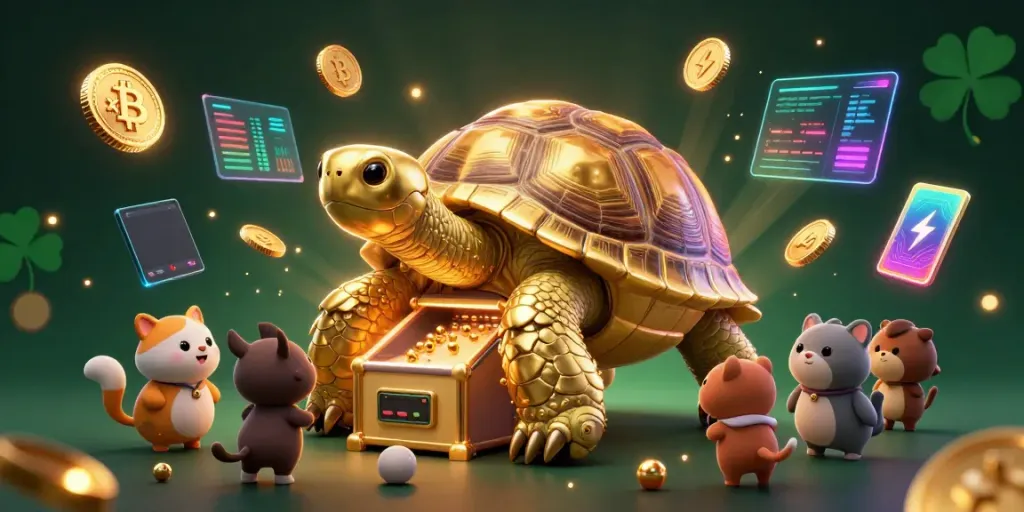 Experience the uniqueness of xx8 with a vibrant 3D illustration featuring a golden tortoise engaging players in an exciting digital gambling scene.