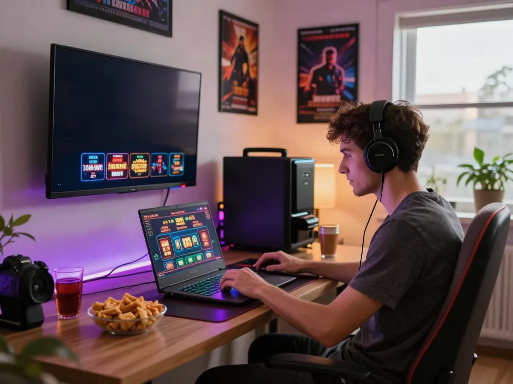 Engaging gaming scene showcasing non UK casinos experience in a modern home setup.