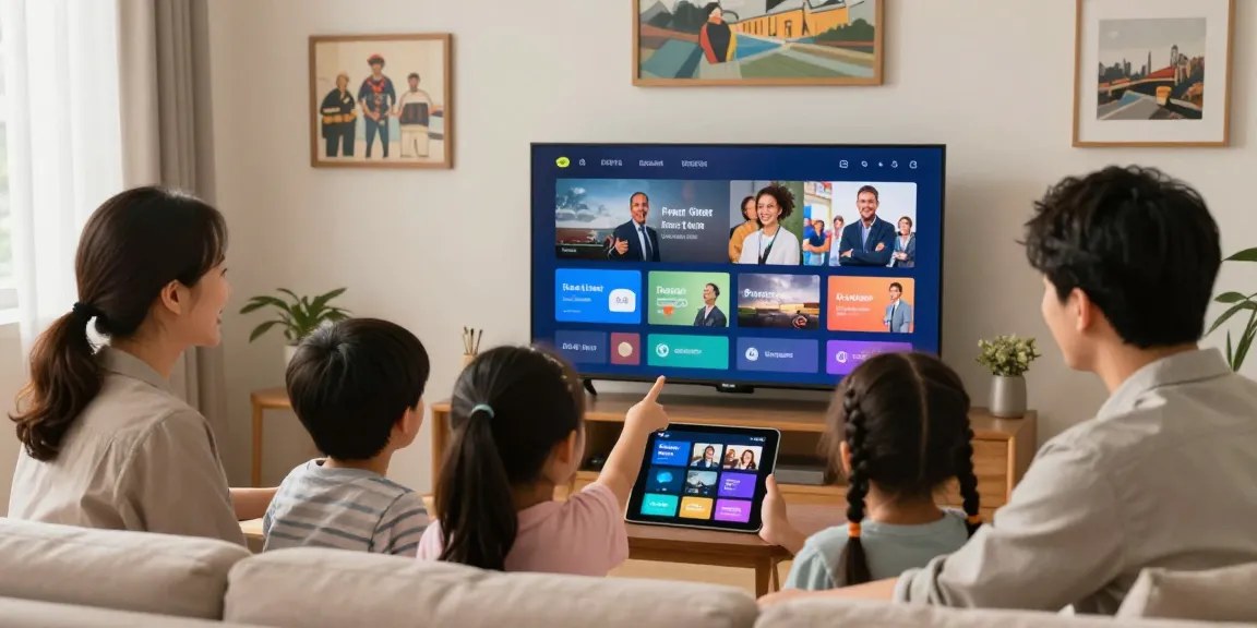 Engaging family enjoying a seamless IPTV service in their local home setting.