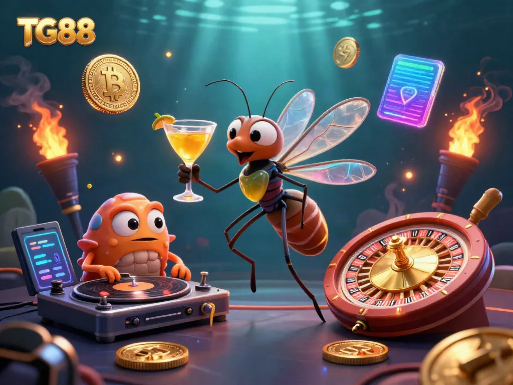 Experience the thrill of gambling at TG88 with an engaging 3D cartoon casino scene featuring vibrant characters and gaming elements.