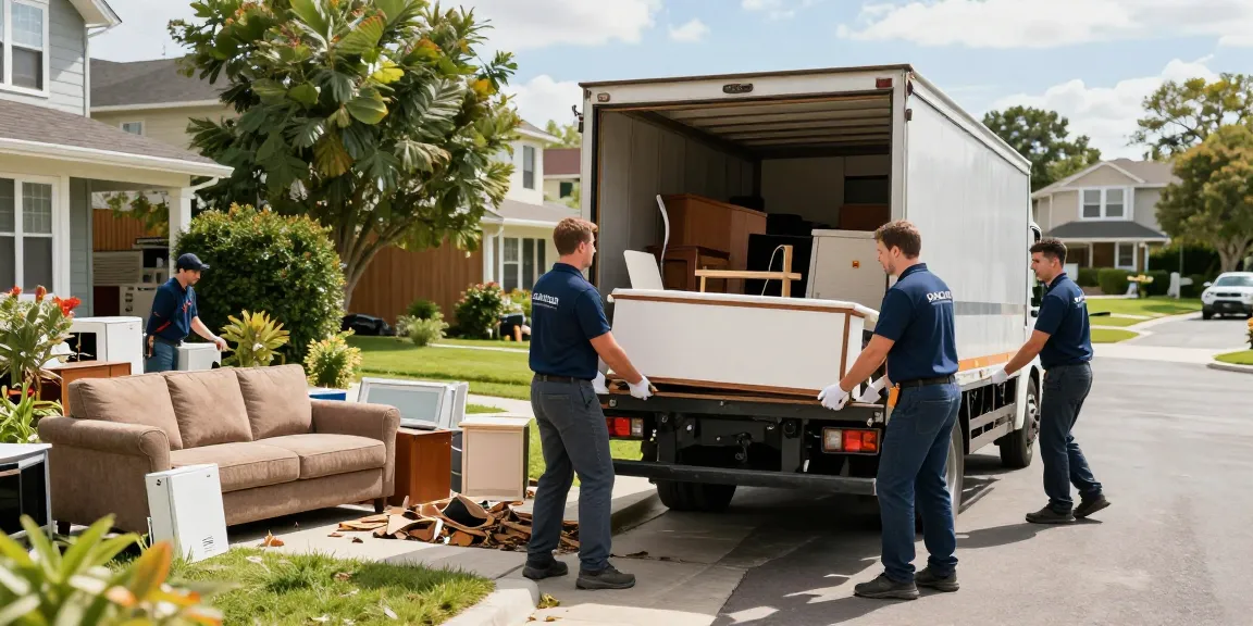 Professional team performing efficient london house clearance outdoors, loading furniture and waste into a truck