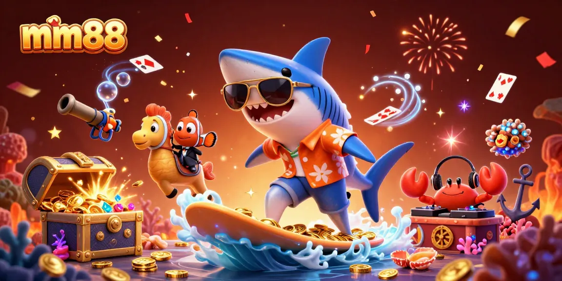 Experience thrilling gaming adventures with mm88, as vibrant characters celebrate amidst gold coins and casino elements.