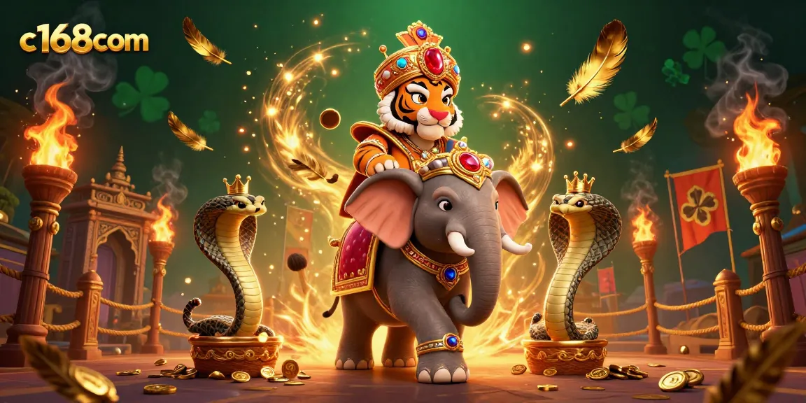 Experience the excitement of betting with c168com in this vibrant online casino scene featuring a majestic elephant and royal companions.
