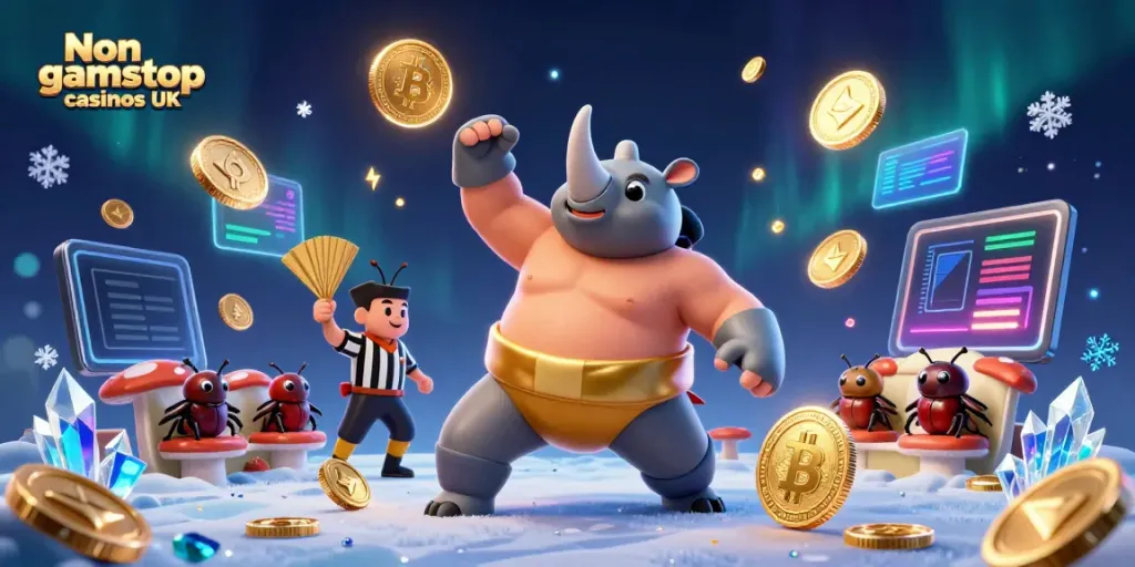 Experience the thrill of Non gamstop casinos UK with a captivating 3D scene featuring a beetle sumo champion.