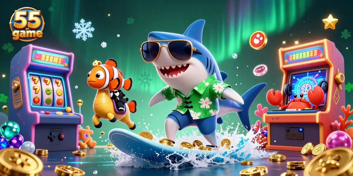 Play the exciting 55 club game with a vibrant underwater theme featuring fun characters and casino elements.
