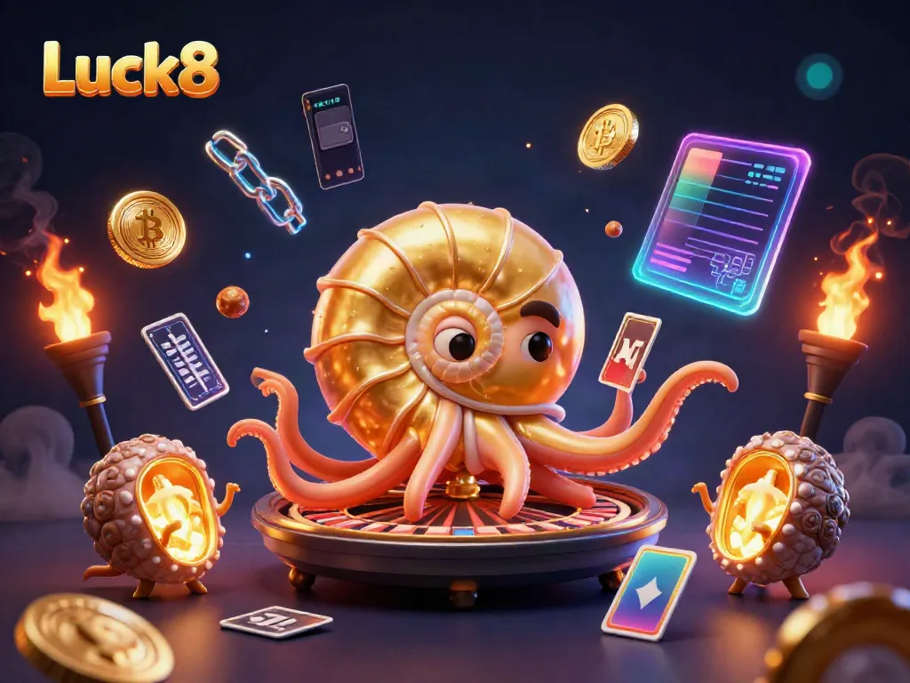 Experience Luck8's exhilarating casino adventure with glowing nautilus and vibrant gaming elements.