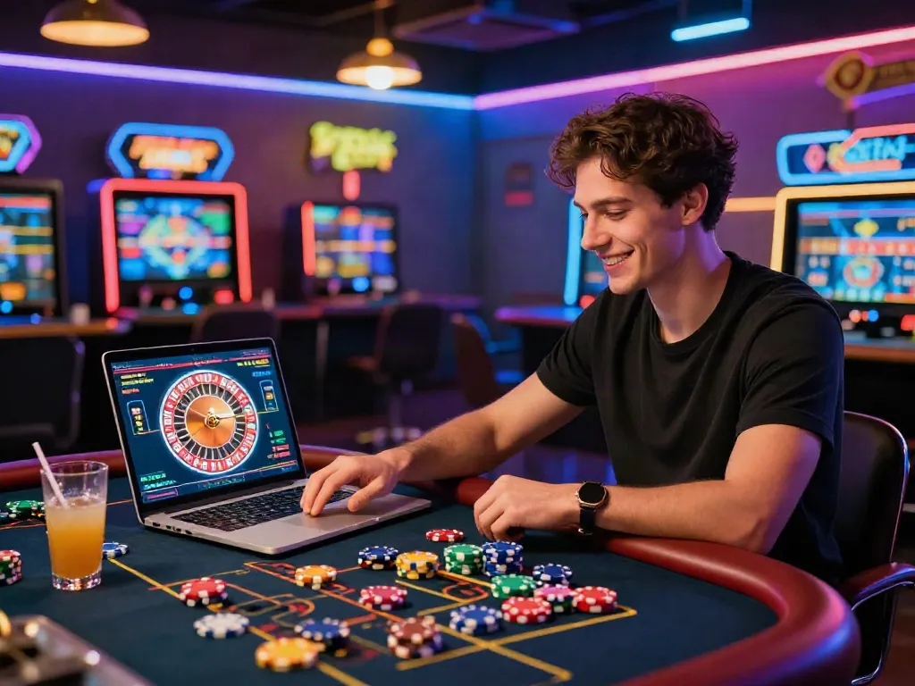 Enjoying a thrilling non UK casino experience with vibrant gaming atmosphere.