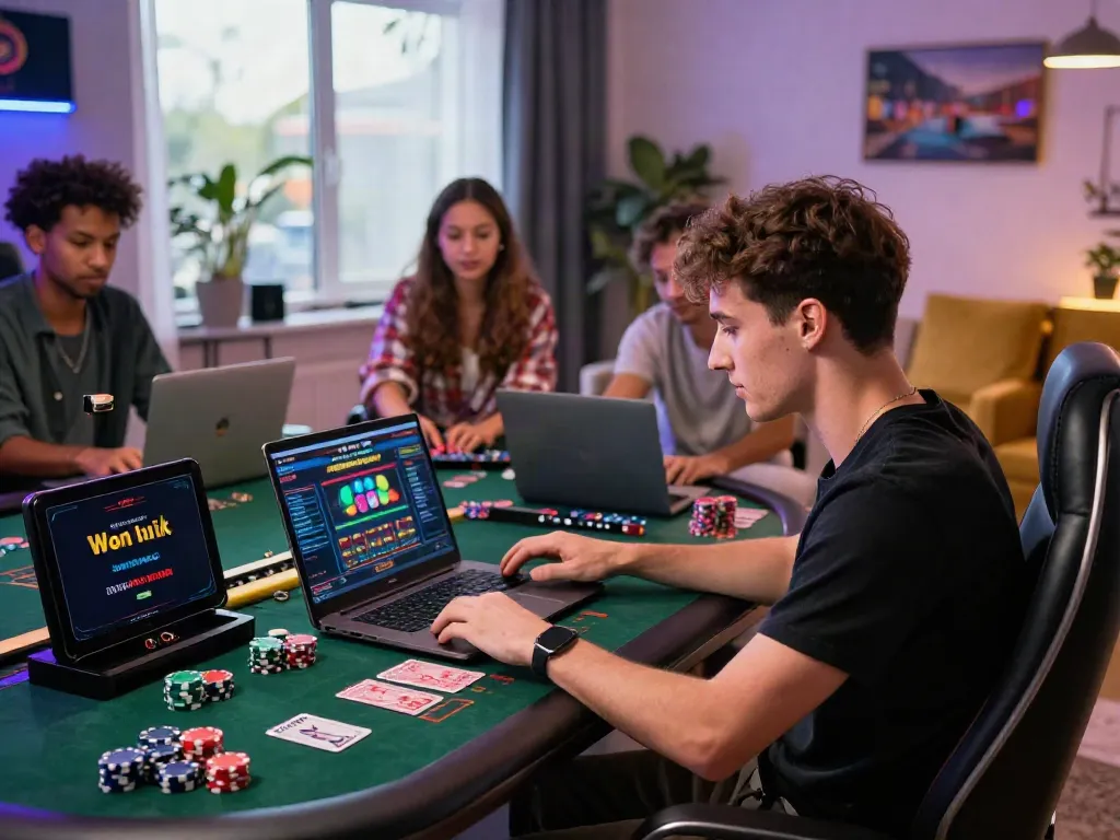 Engaged players enjoying non UK casinos in a vibrant home gaming room.