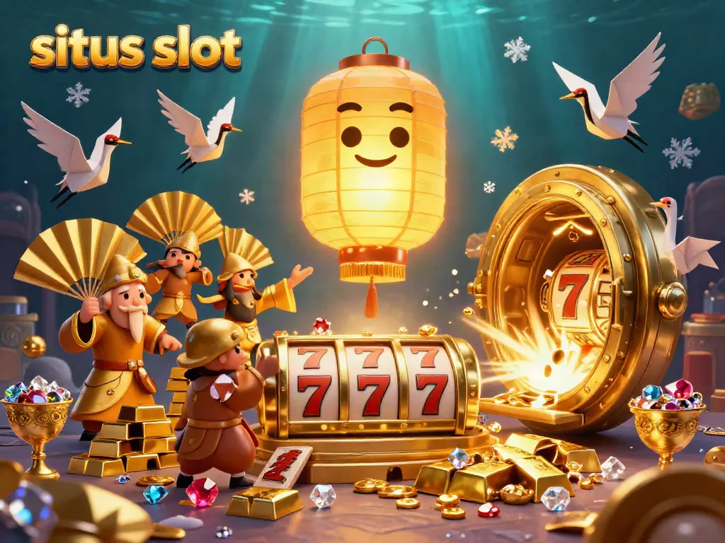 Experience the excitement of situs slot with a magical night market casino featuring slot reels, gold treasures, and lucky symbols.