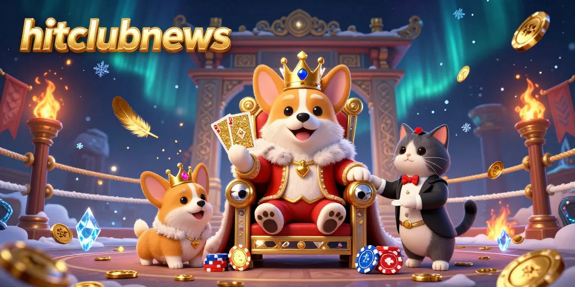 Experience the lively atmosphere of hitclubnews with corgis and cards in a vibrant casino scene.