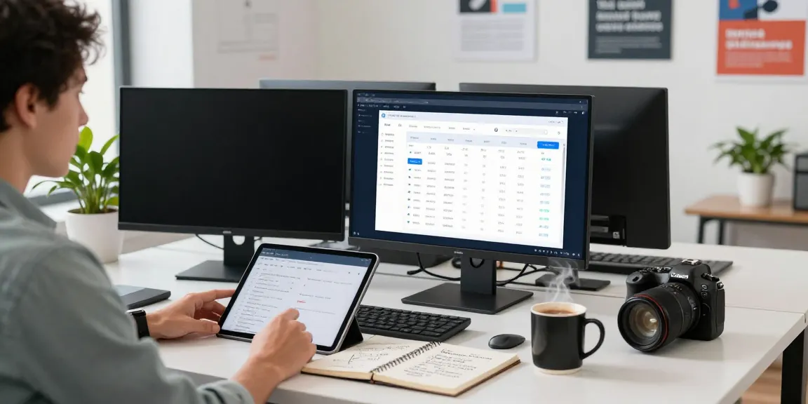 SEO specialist analyzing instant indexing data in a vibrant digital marketing workspace.