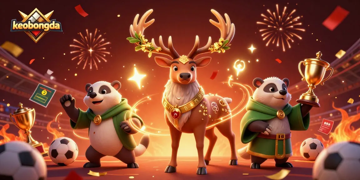 keobongda sports betting illustration featuring a Celtic druid stag, wise badger, and vibrant elements.