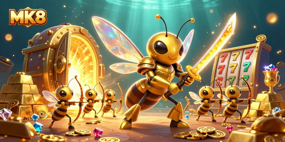 Engage with MK8 by winning big in a dynamic casino scene featuring golden hornets and treasures.