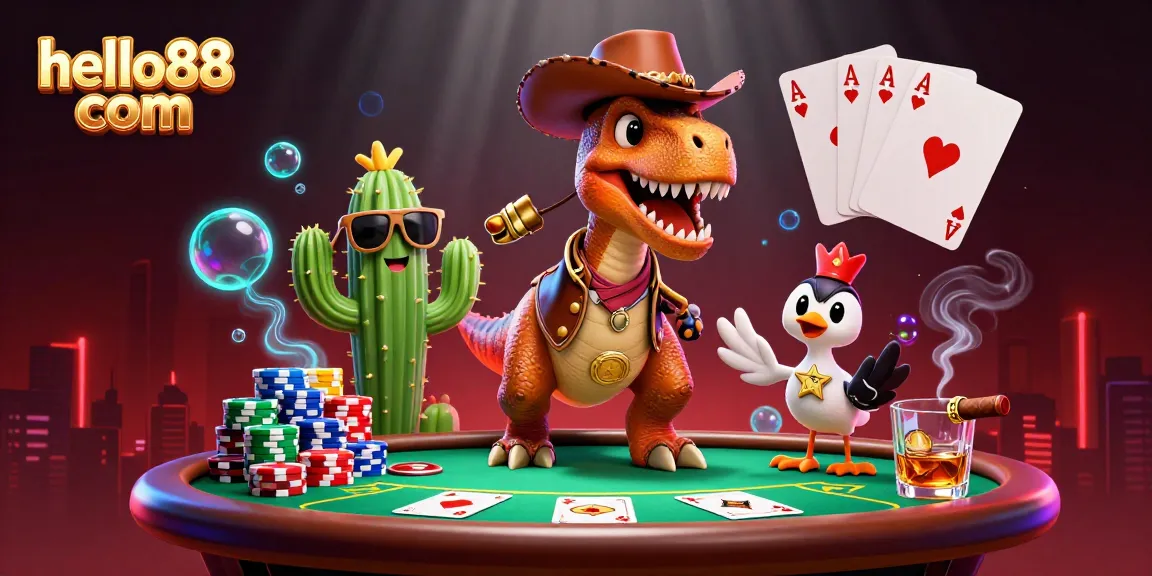 Experience thrilling poker action with hello88 com, showcasing unique characters and rich casino elements.