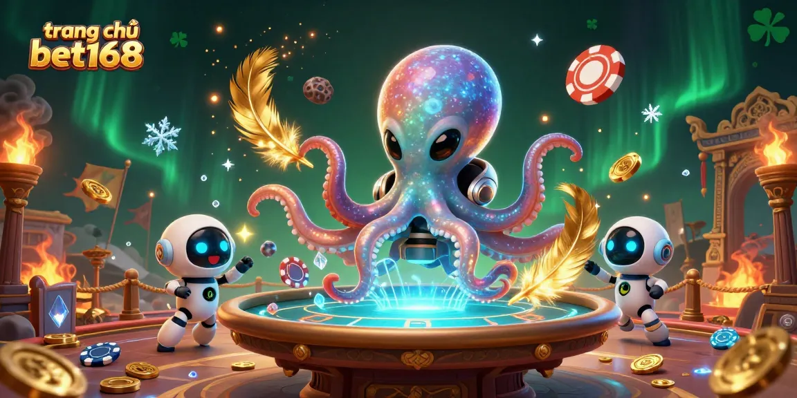 Engage with the dynamic scene at trang chủ bet168 featuring a cartoon alien octopus at a poker table.