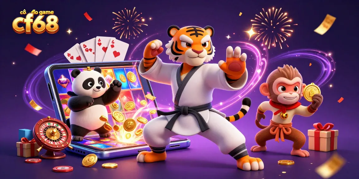Experience thrilling action and excitement at cổng game cf68 with vibrant 3D characters and casino elements.