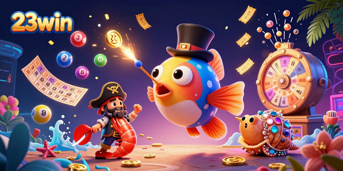 Enhance your gaming experience with 23win's vibrant lottery and casino characters in action.