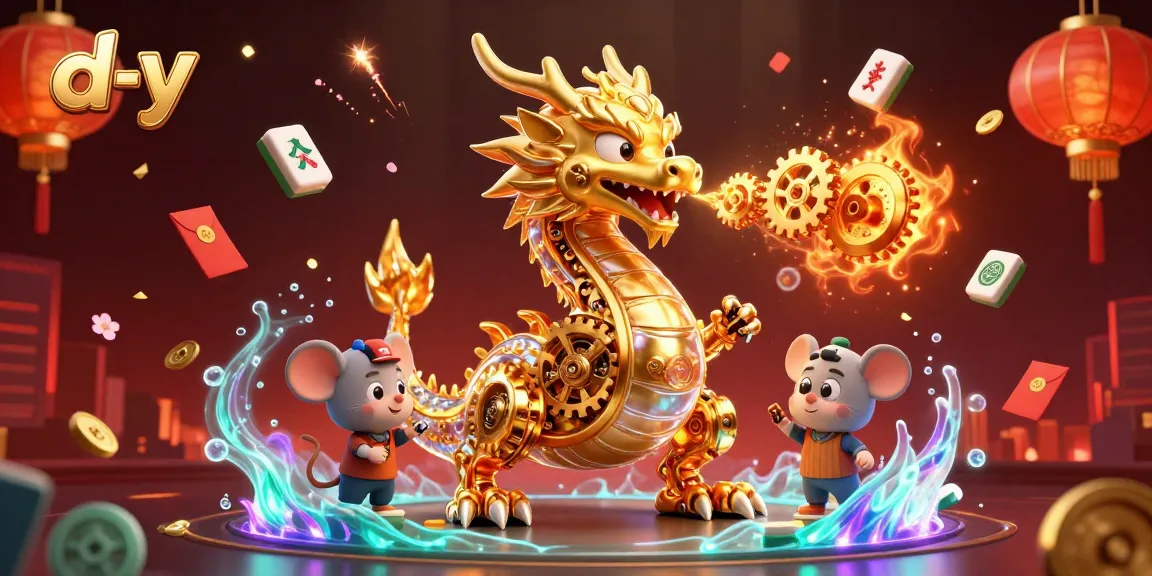 Engaging d-y casino scene with a dragon and mouse engineer, showcasing vibrant game elements.