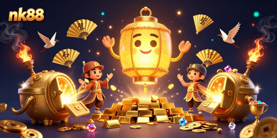 Experience the thrill of nk88 gaming with golden treasures and vibrant casino elements.