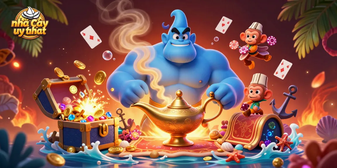 Experience the vibrant energy of nhà cái uy tín with colorful treasures and casino elements in this dynamic scene.